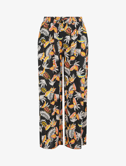 Pantalon droit imprimé végétal - Noir - 1