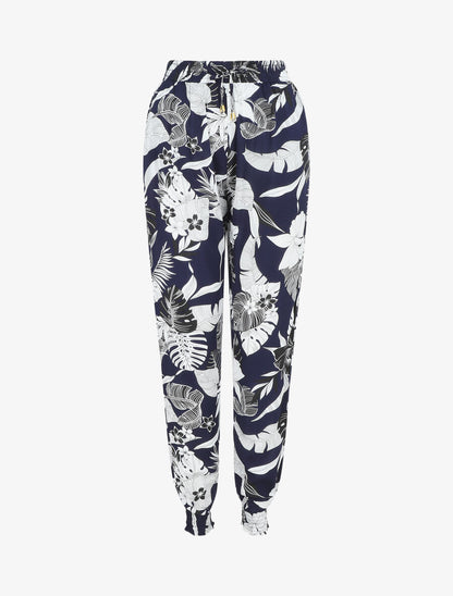 Pantalon style jogging imprimé tropical - Marine - 5