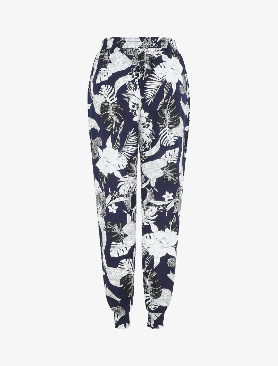 Pantalon style jogging imprimé tropical - Marine - 2