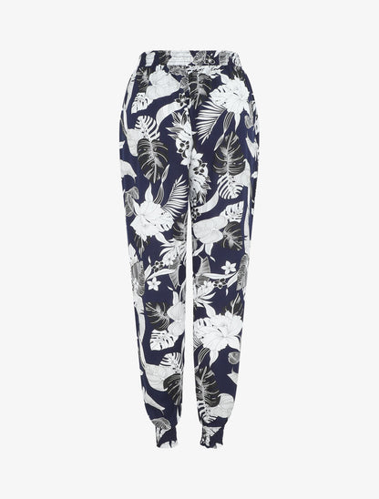 Pantalon style jogging imprimé tropical - Marine - 2