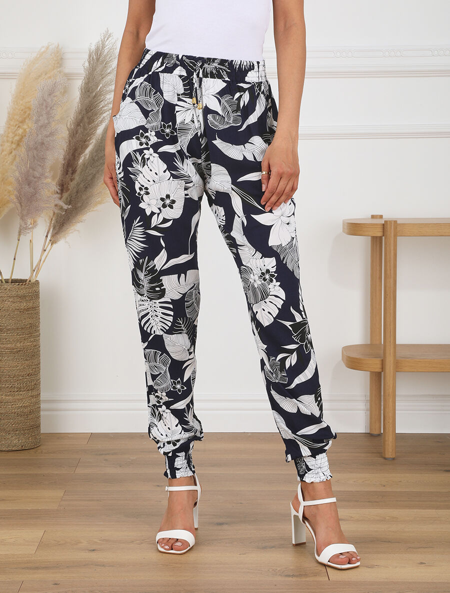 Pantalon style jogging imprimé tropical - Marine - 4