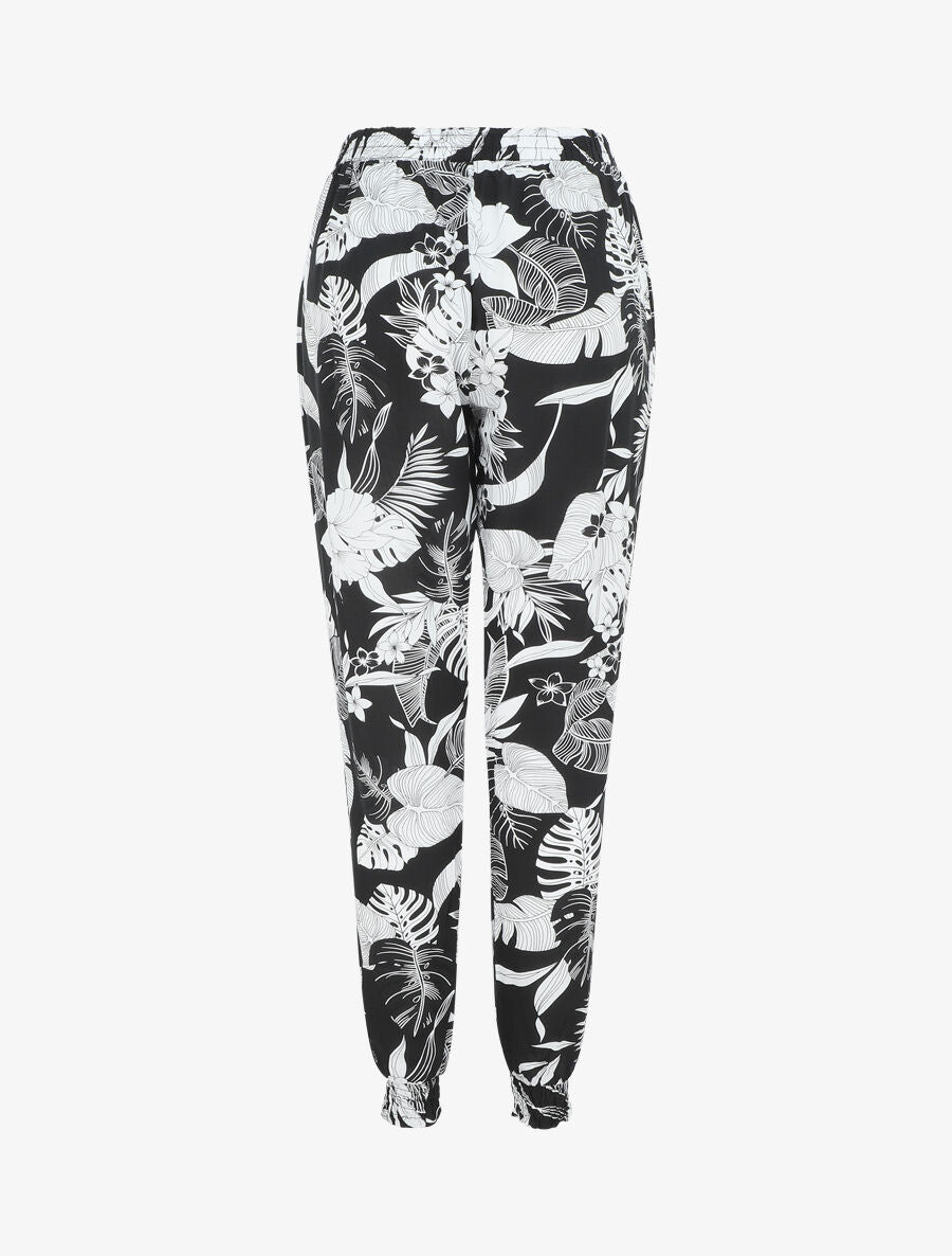 Pantalon style jogging imprimé tropical - Noir - 2