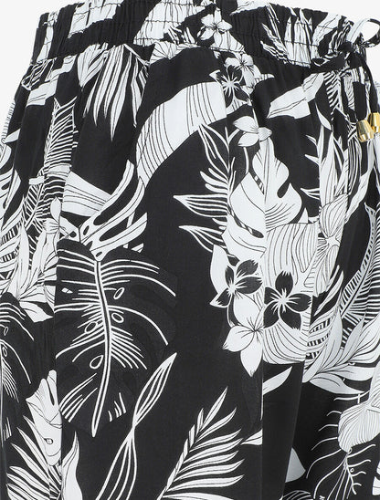 Pantalon style jogging imprimé tropical - Noir - 3