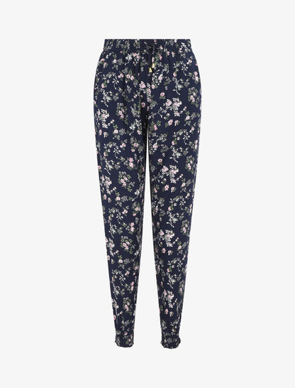 Pantalon style jogging imprimé petites fleurs - Marine - 1