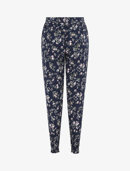Pantalon style jogging imprimé petites fleurs - Marine - 2