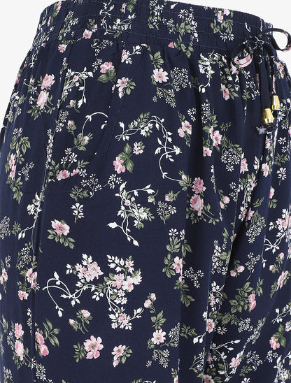 Pantalon style jogging imprimé petites fleurs - Marine - 3