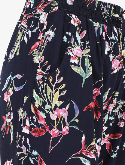 Pantalon style jogging imprimé fleuri - Marine - 3