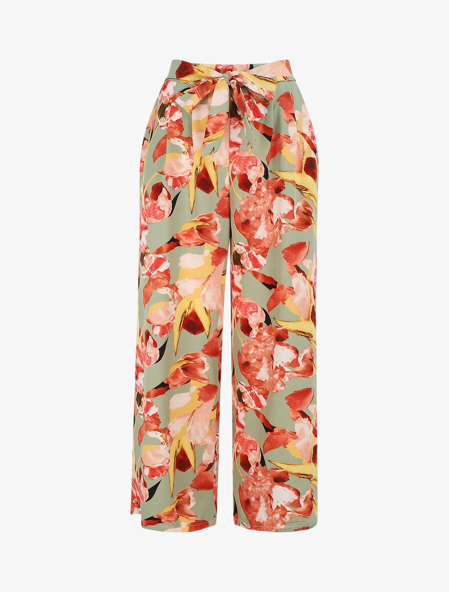 Pantalon ample motif grandes fleurs - Vert d&