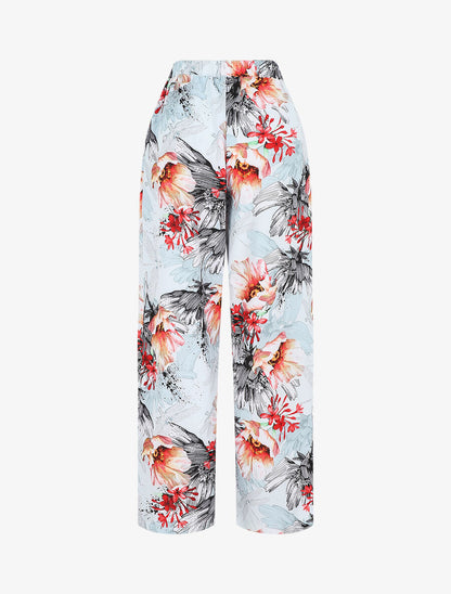 Pantalon ample motif fleurs fantaisies - Vert gris - 2