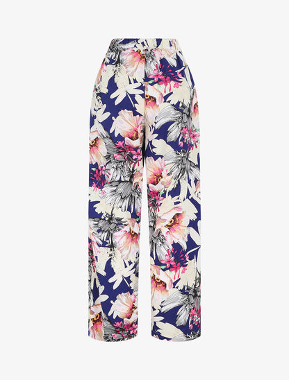 Pantalon ample motif fleurs fantaisies - Marine - 2