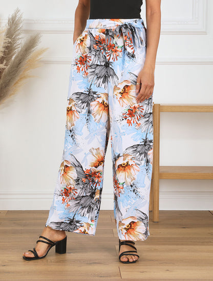 Pantalon ample motif fleurs fantaisies - Bleu pastel - 4