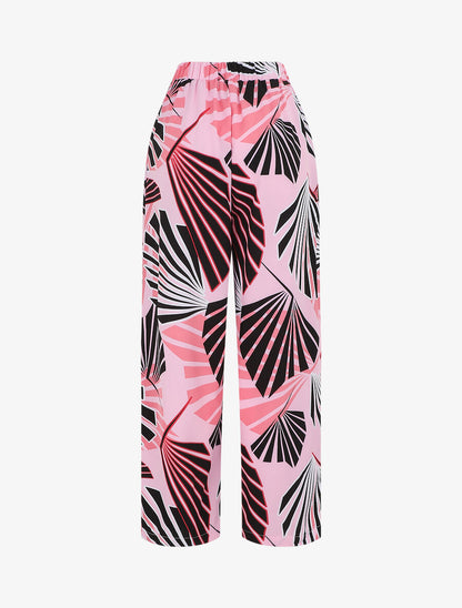Pantalon ample motif tropical fantaisie - Rose - 2