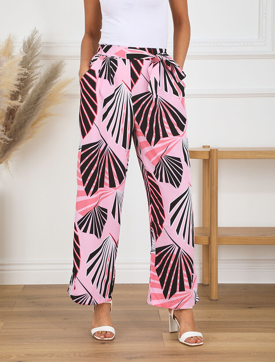 Pantalon ample motif tropical fantaisie - Rose - 4