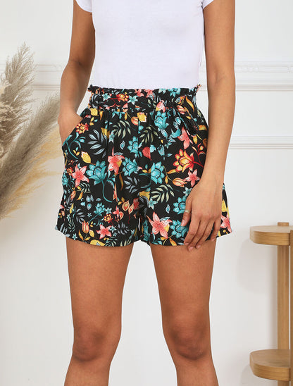 Short taille haute imprimé fleurs d&