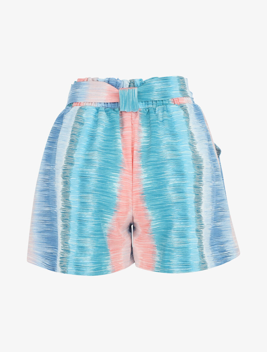 Short droit taille haute motif rayures fantaisies - Bleu ciel/rose - 2