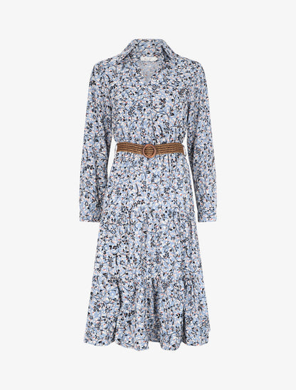 Robe à motif suédé fleuri en relief - Bleu - 1