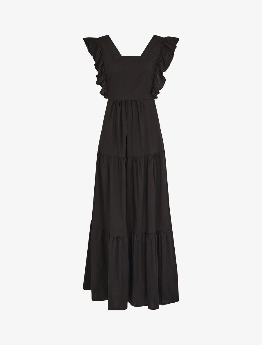 Robe longue dos nu à nouer - Noir - 4