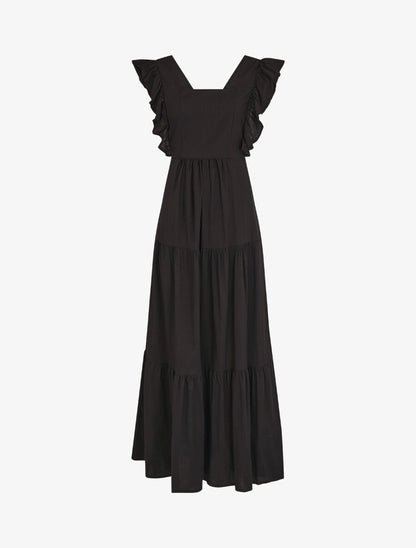 Robe longue dos nu à nouer - Noir - 4