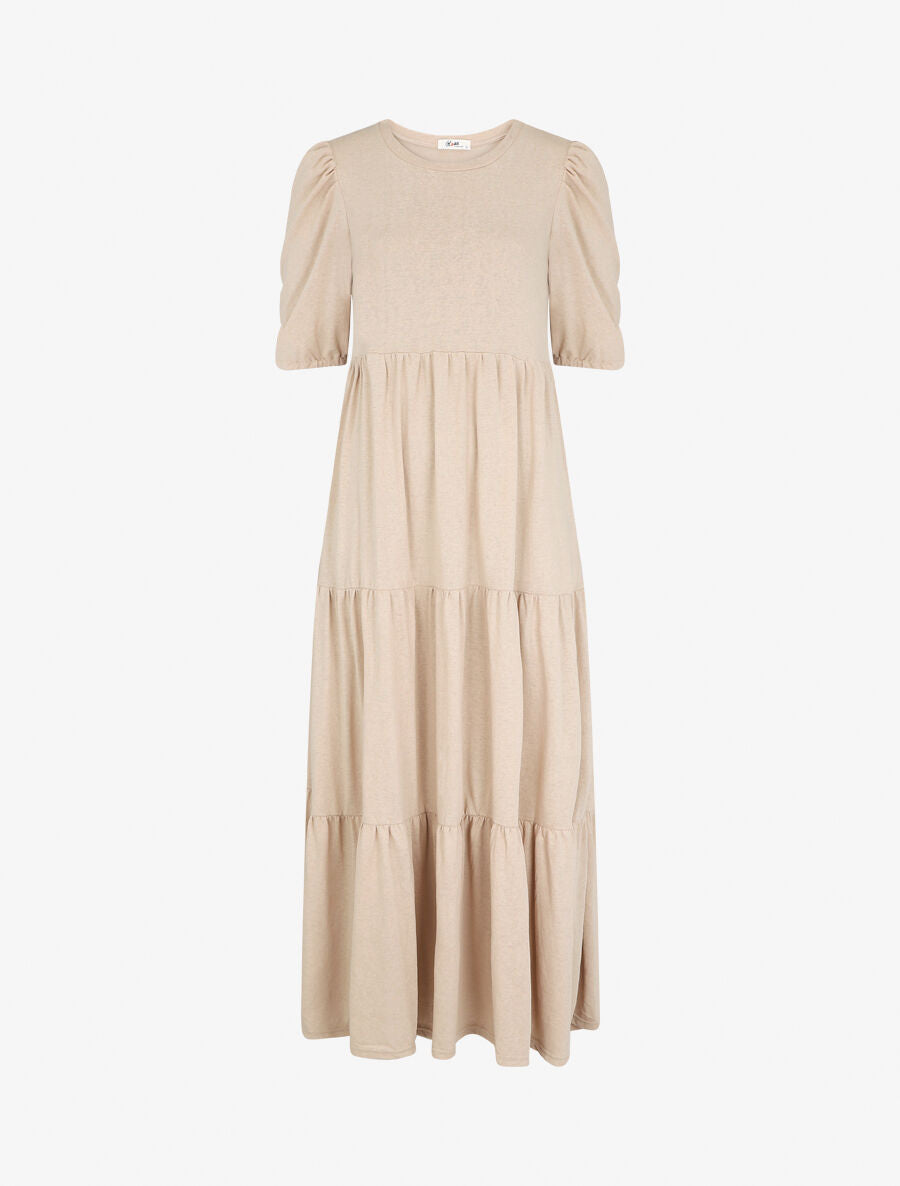 Robe longue à manches paysannes élastiquées - Beige - 1