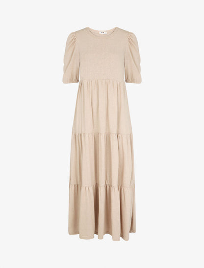 Robe longue à manches paysannes élastiquées - Beige - 1