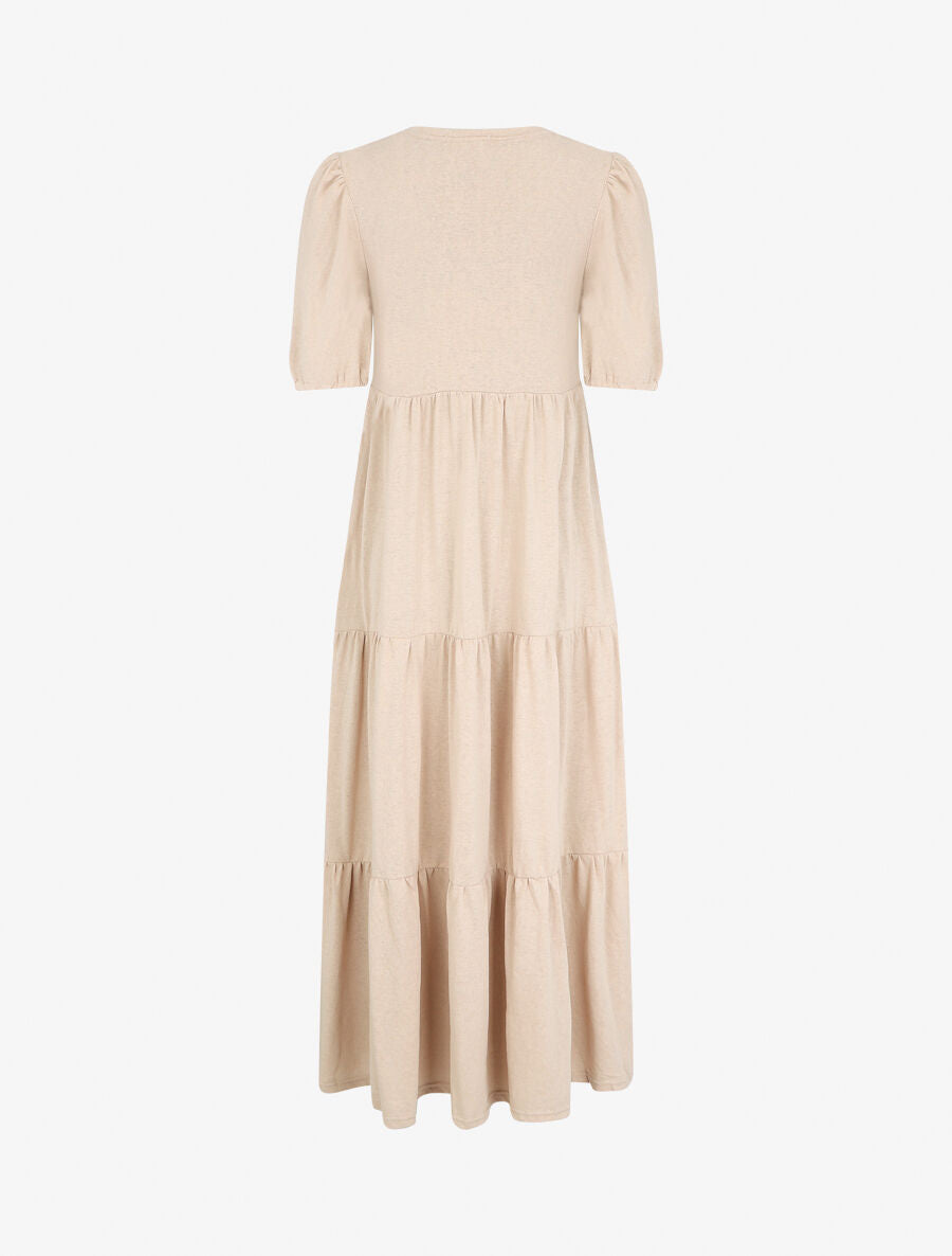Robe longue à manches paysannes élastiquées - Beige - 2