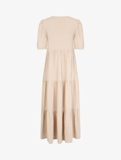 Robe longue à manches paysannes élastiquées - Beige - 2