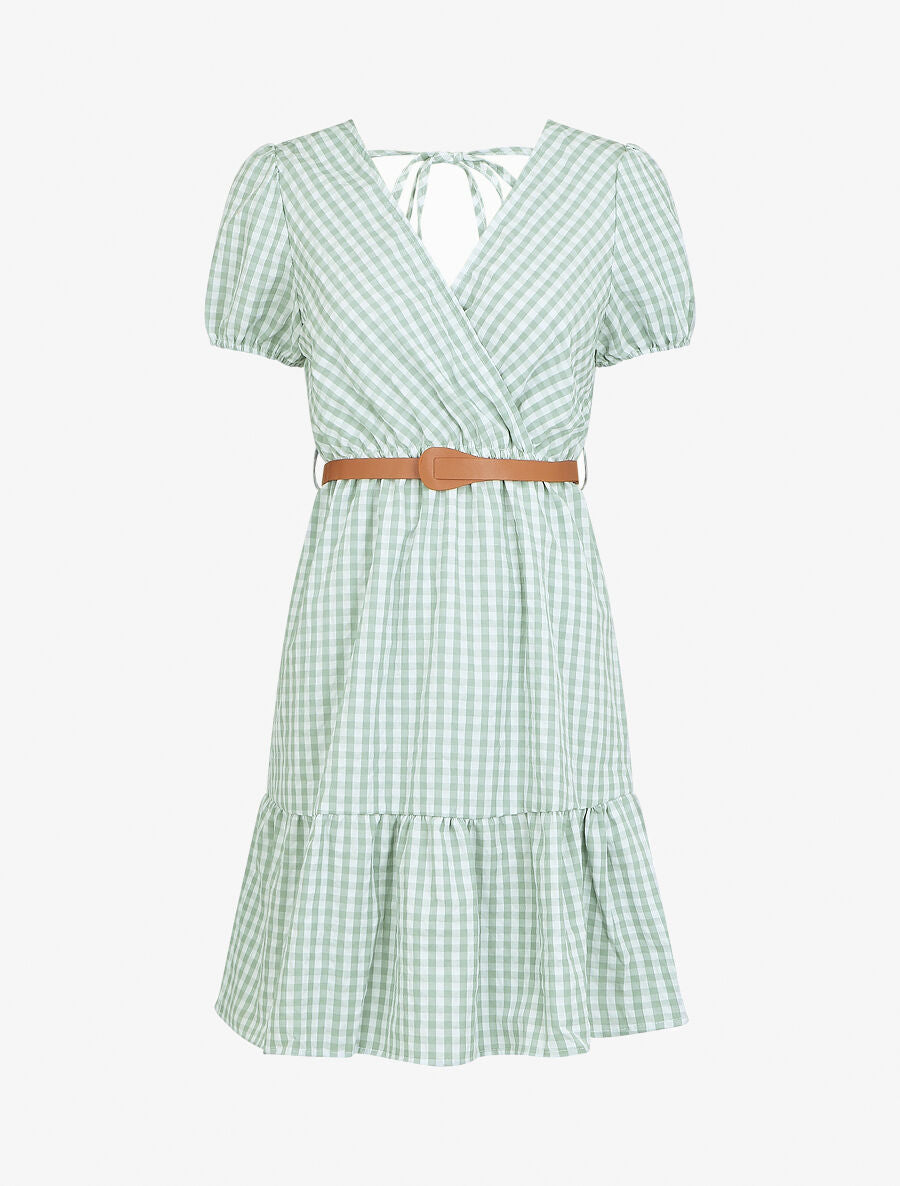 Robe mi-longue à carreaux - Vert d&