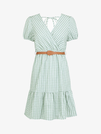 Robe mi-longue à carreaux - Vert d&