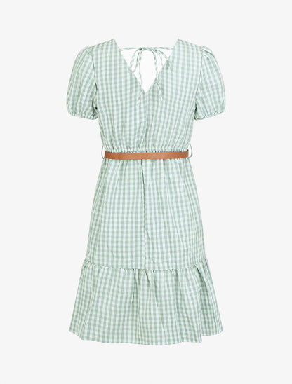 Robe mi-longue à carreaux - Vert d&