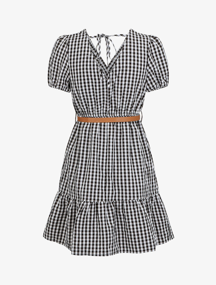Robe mi-longue à carreaux - Noir - 2