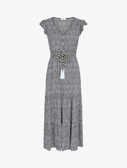 Robe longue élastiquée imprimé fleuri - Noir - 1