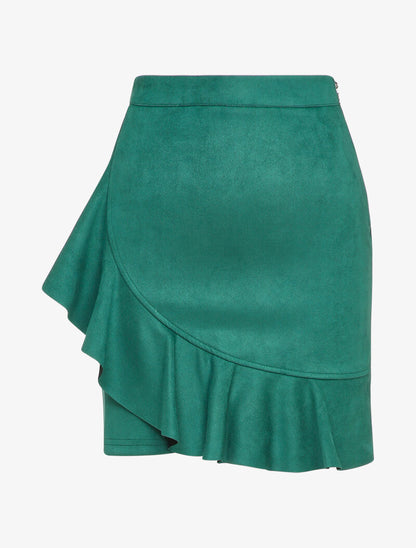 Jupe en suédine volantée style portefeuille - Vert - 4