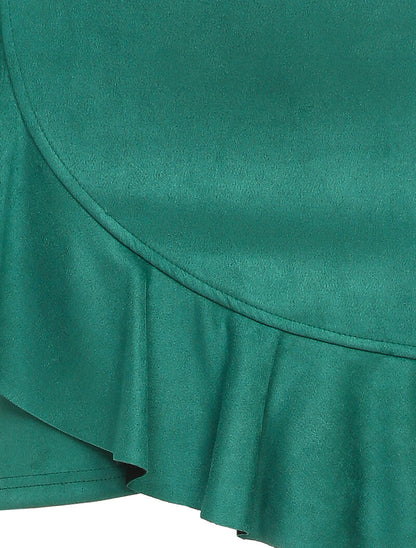 Jupe en suédine volantée style portefeuille - Vert - 3