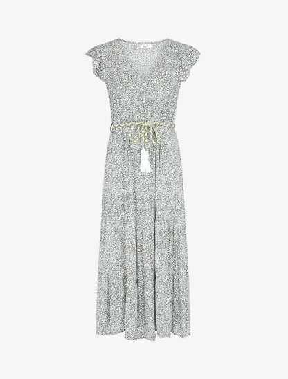 Robe longue élastiquée imprimé fleuri - Vert - 1