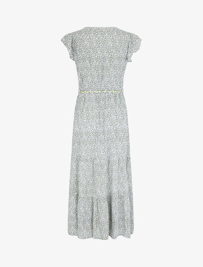 Robe longue élastiquée imprimé fleuri - Vert - 2