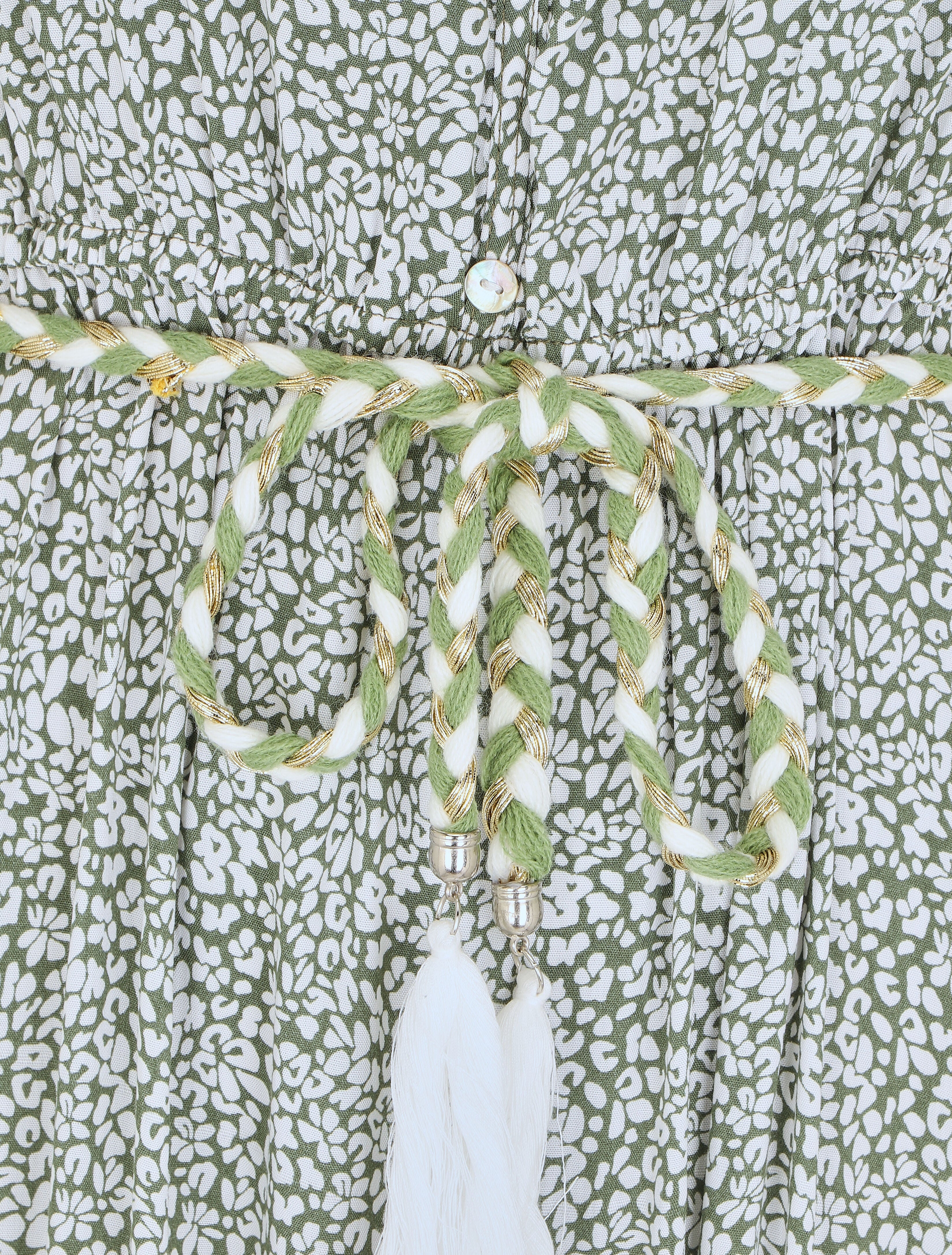Robe longue élastiquée imprimé fleuri - Vert - 3