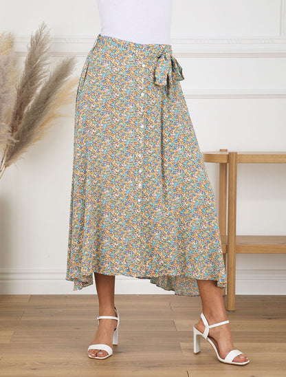 Jupe longue à taille élastiquée imprimé floral - Vert - 4