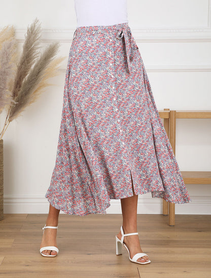Jupe longue à taille élastiquée imprimé floral - Violet - 4