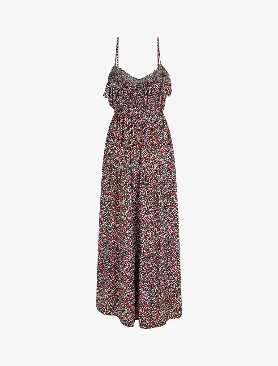 Robe longue à volants imprimé petites fleurs - Noir - 2