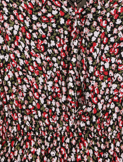Robe longue à volants imprimé petites fleurs - Noir - 3
