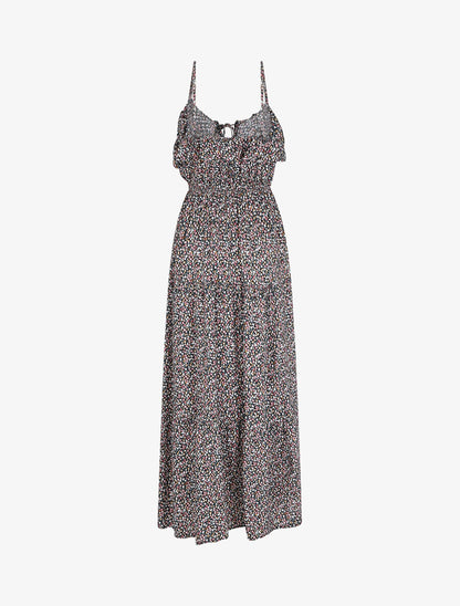 Robe longue à volants imprimé petites fleurs - Marine - 2