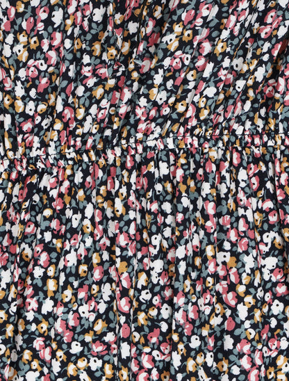 Robe longue à volants imprimé petites fleurs - Marine - 3