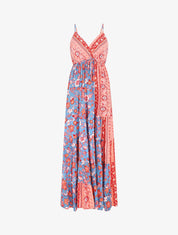 Robe longue imprimé floral style patchwork - Bleu - 5
