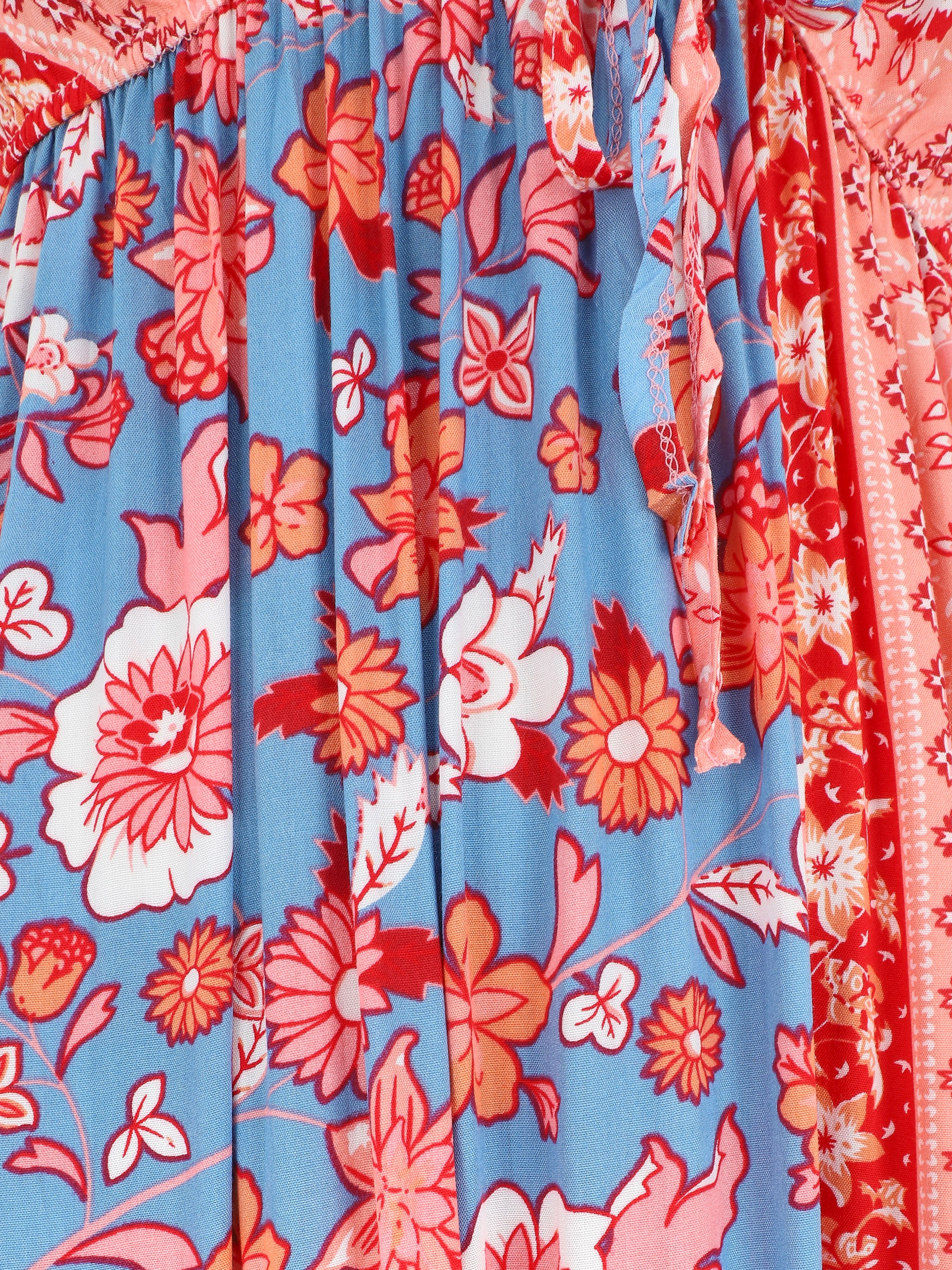 Robe longue imprimé floral style patchwork - Bleu - 3