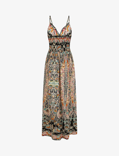 Robe longue fleurie et irisée - Noir - 3