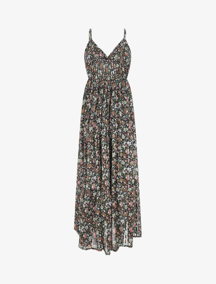 Robe longue fleurie et satinée à bretelles - Noir - 2