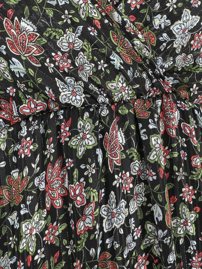 Robe longue fleurie et satinée à bretelles - Noir - 3
