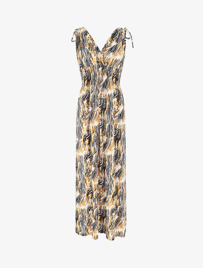 Robe longue élastiquée imprimé fantaisie - Gris - 1
