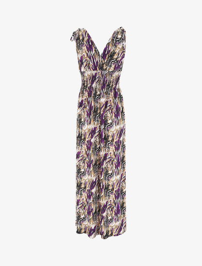 Robe longue élastiquée imprimé fantaisie - Violet - 2