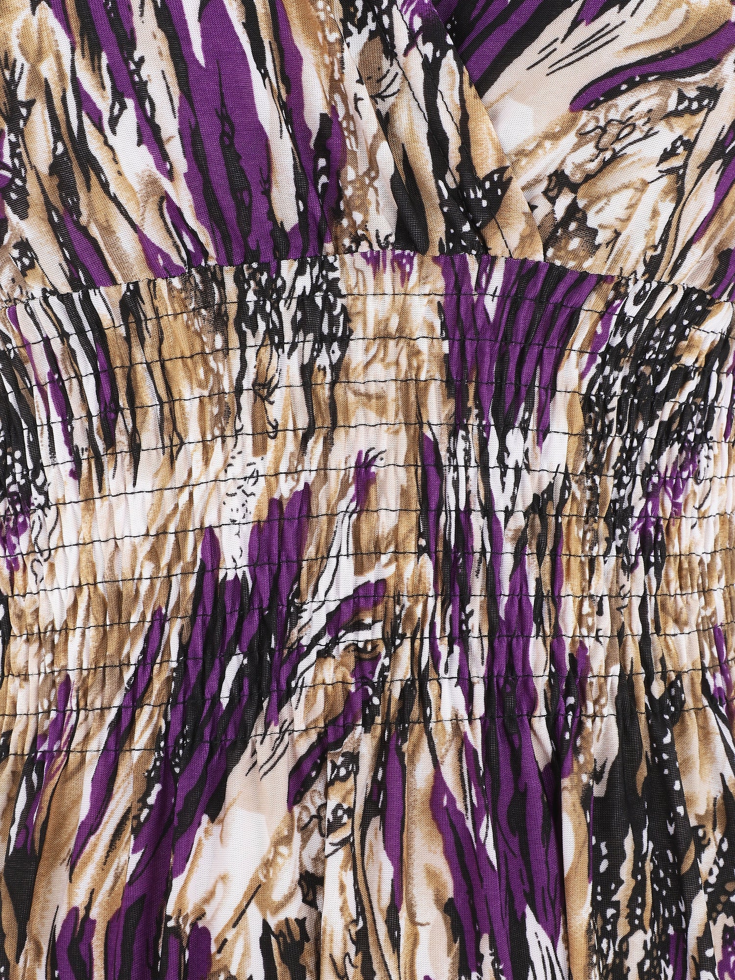 Robe longue élastiquée imprimé fantaisie - Violet - 3